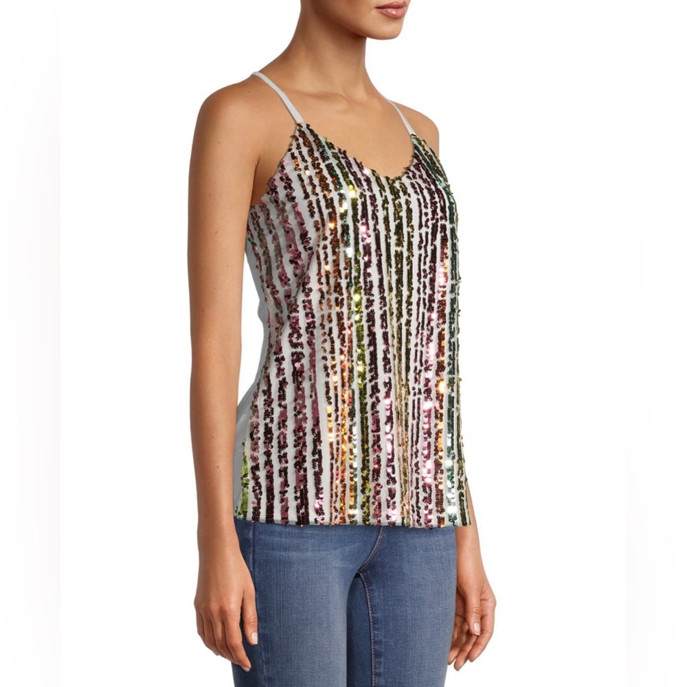 No Boundaries Juniors' Bar Back Sequin Striped Cami Multicolor Size Small